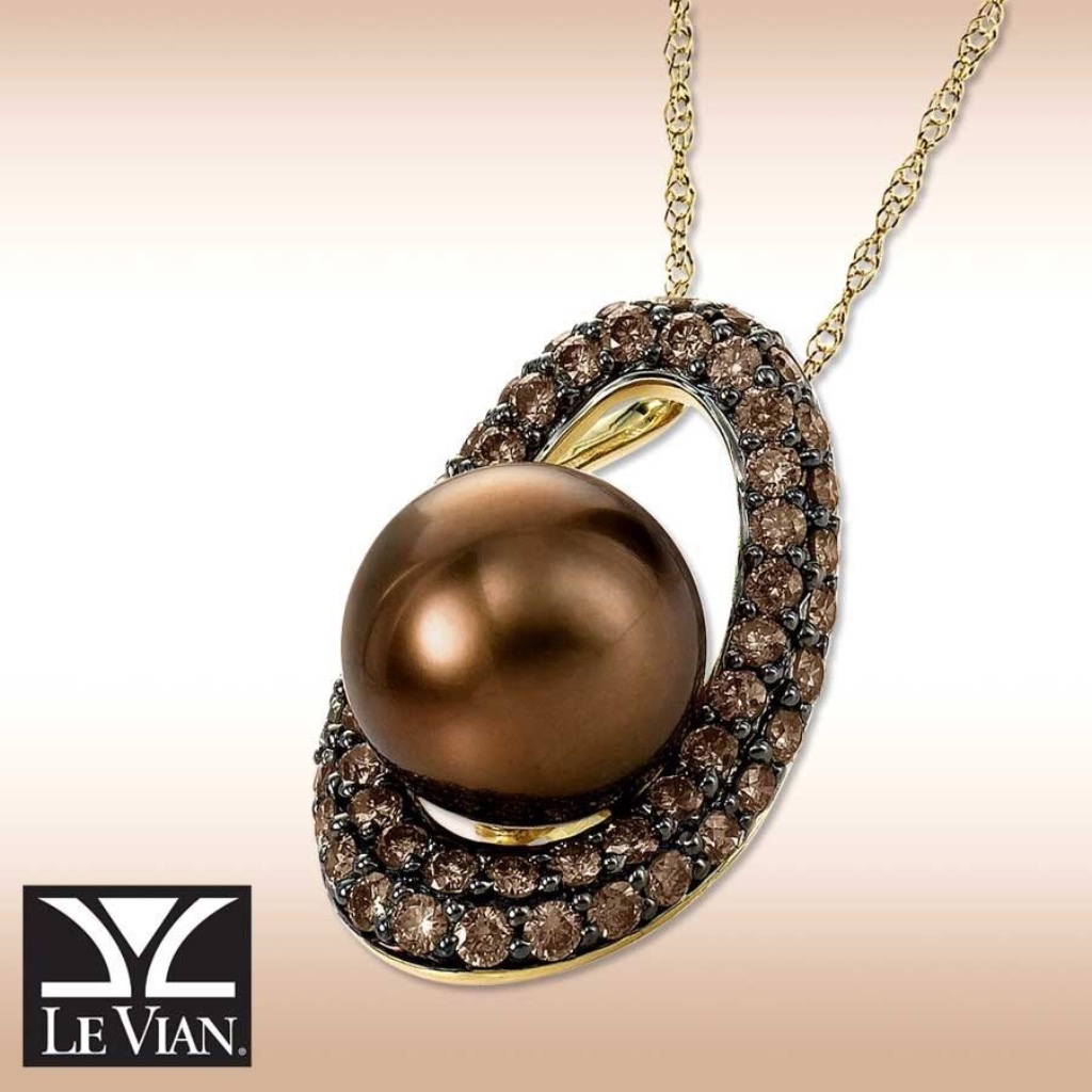 Exquisite Levian Pearl Chocolate Diamond Necklace 14k Gold 1200$